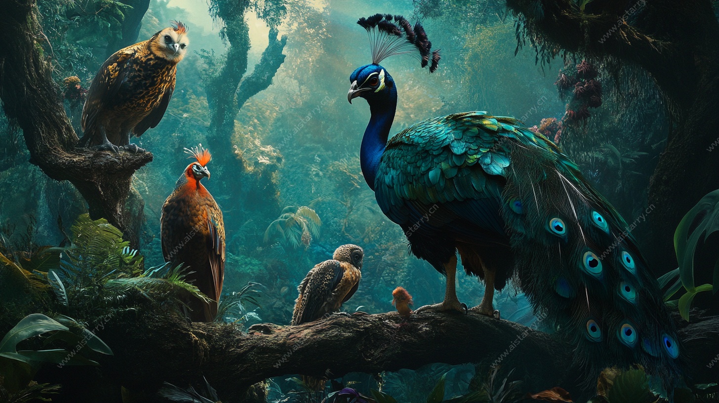 森林中的鸟类聚会