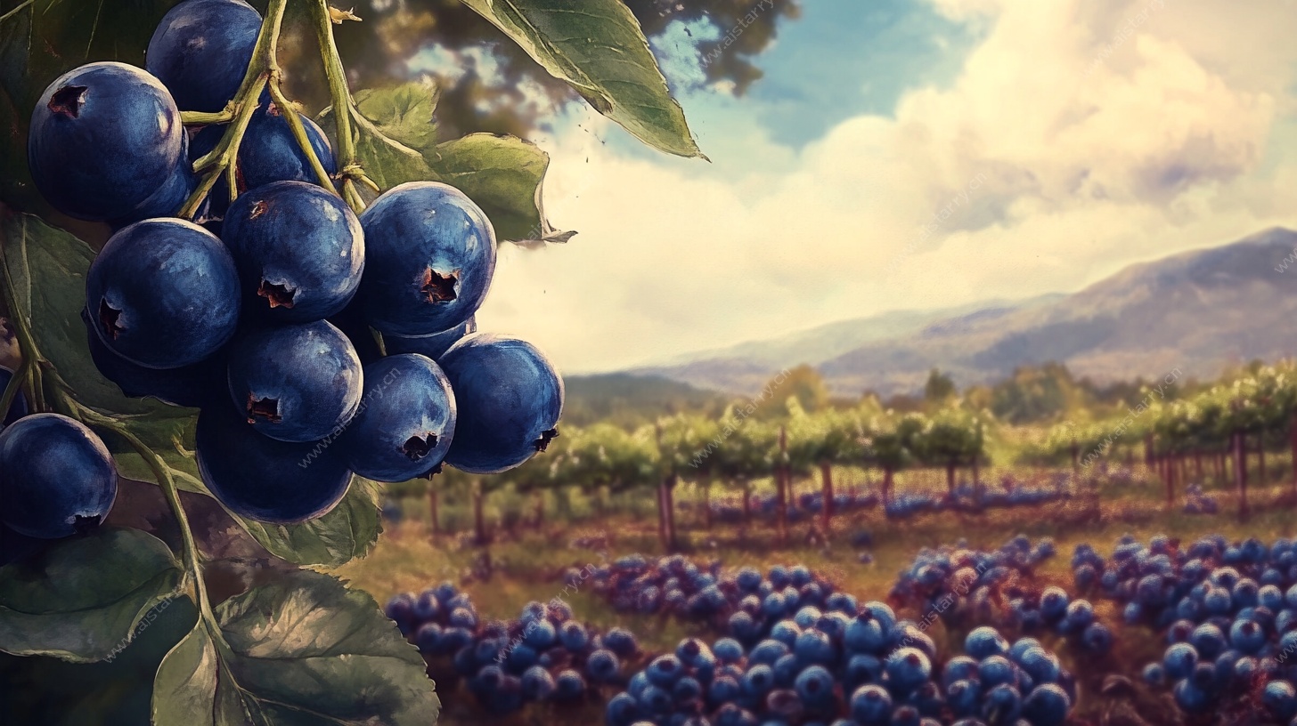 蓝紫浆果田园风光插画
