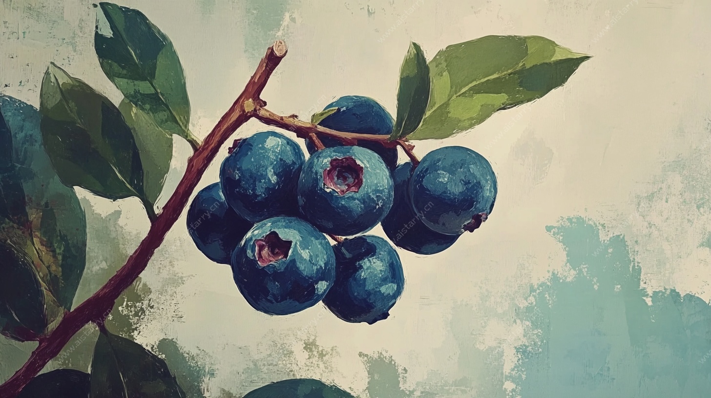 枝头蓝莓 清新插画