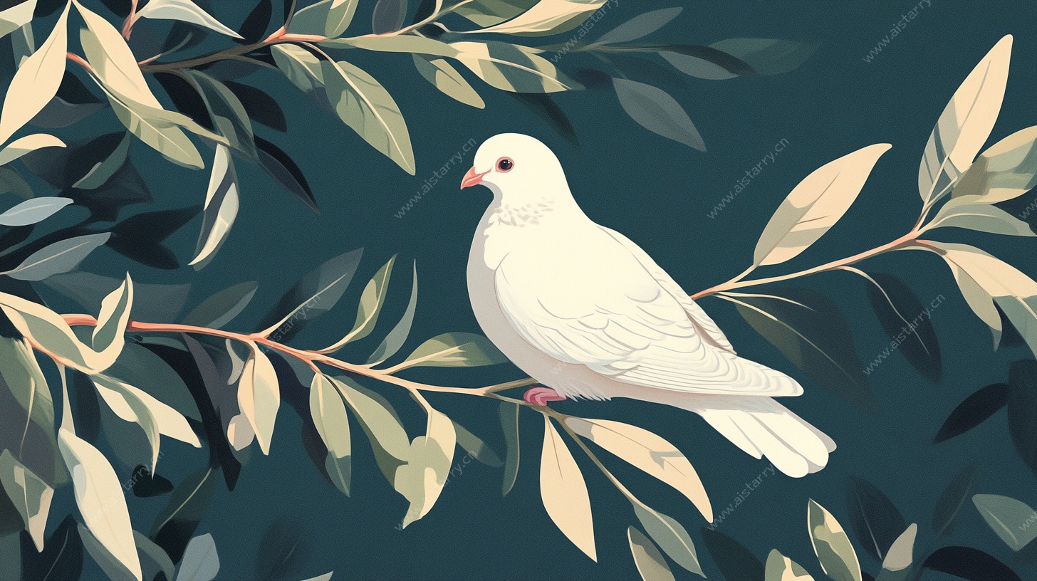 枝头白鸽 静谧插画