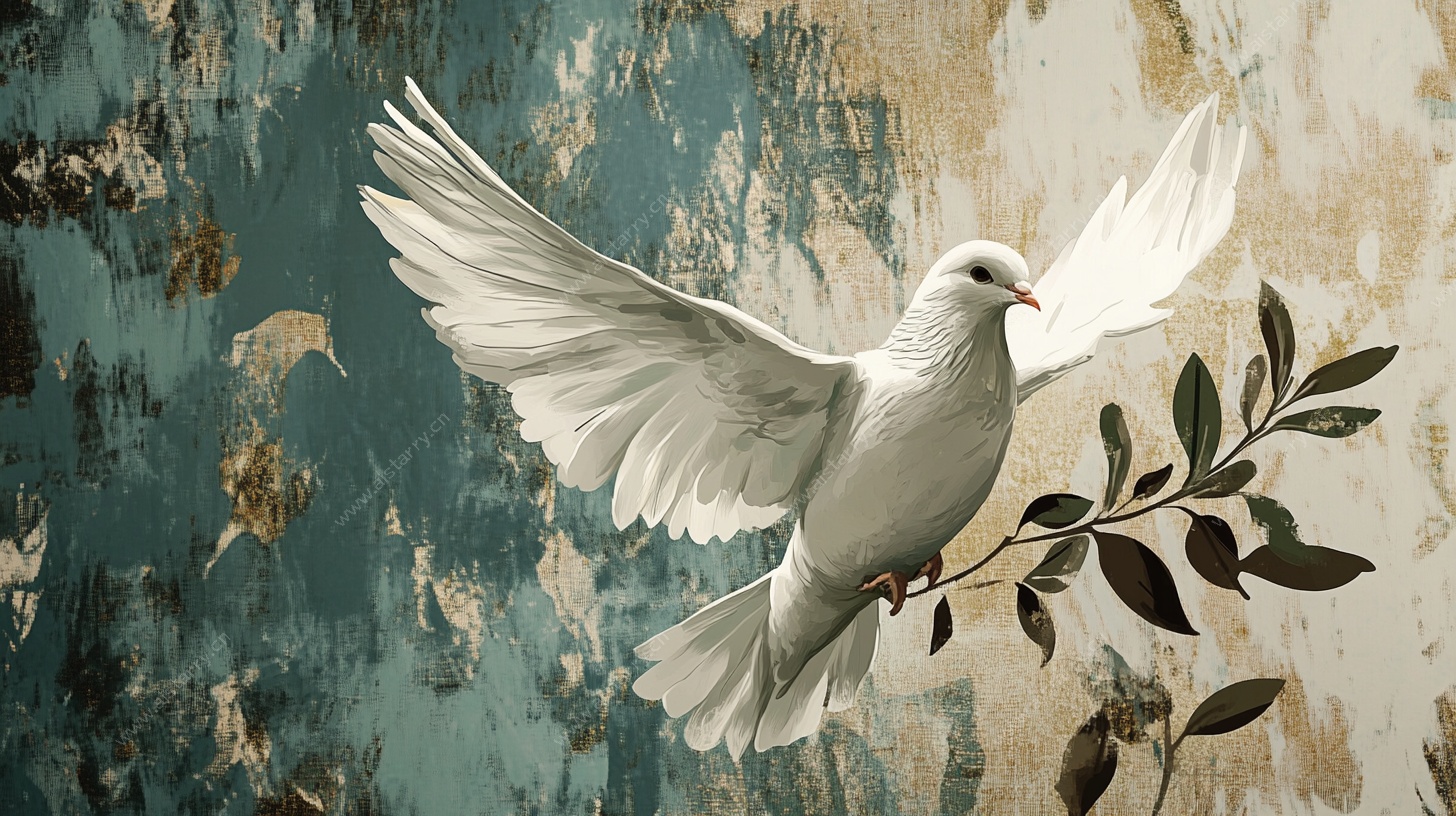 白鸽栖枝展翼图