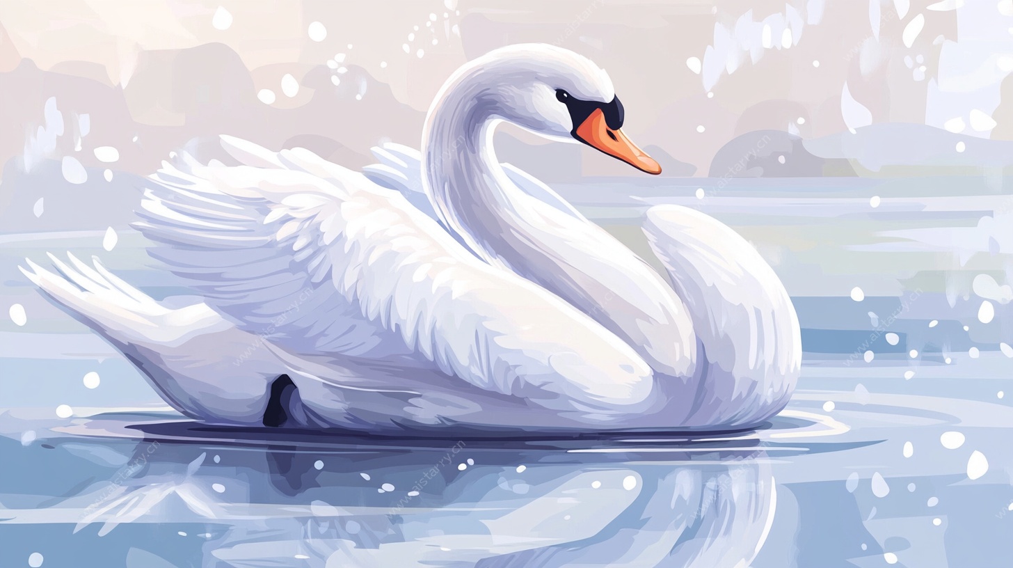 优雅天鹅在水面悠然自得