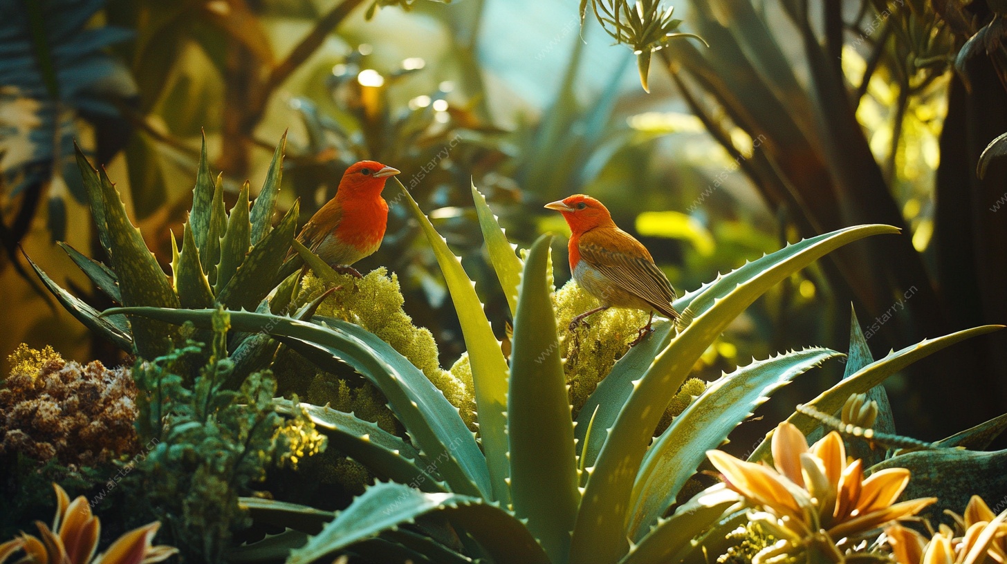 丛林间的双鸟生机图景