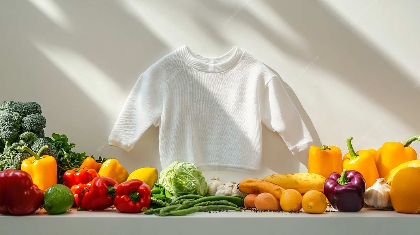 白T恤与多彩蔬菜静物