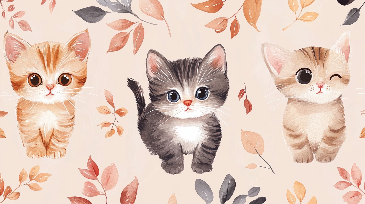 可爱猫咪水彩插画