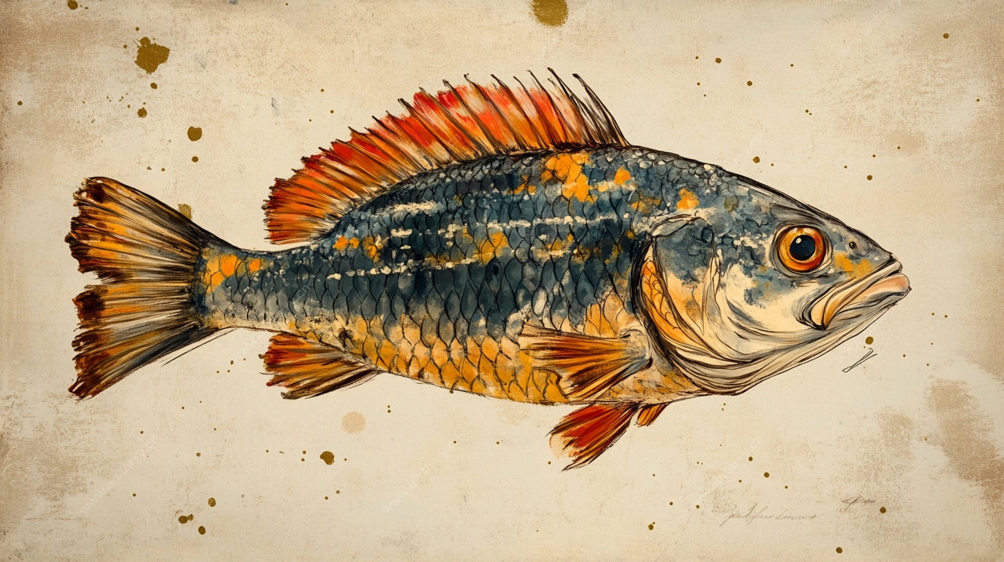 复古风手绘多彩观赏鱼