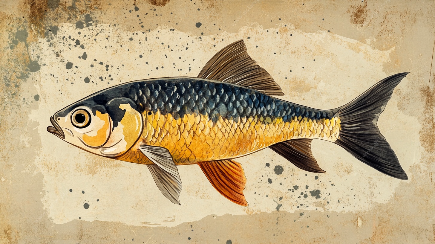 复古风彩绘鲫鱼插画