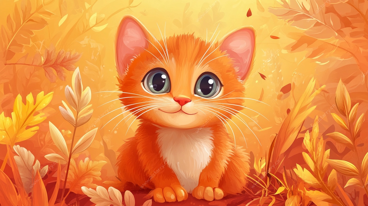秋日萌猫 温馨插画