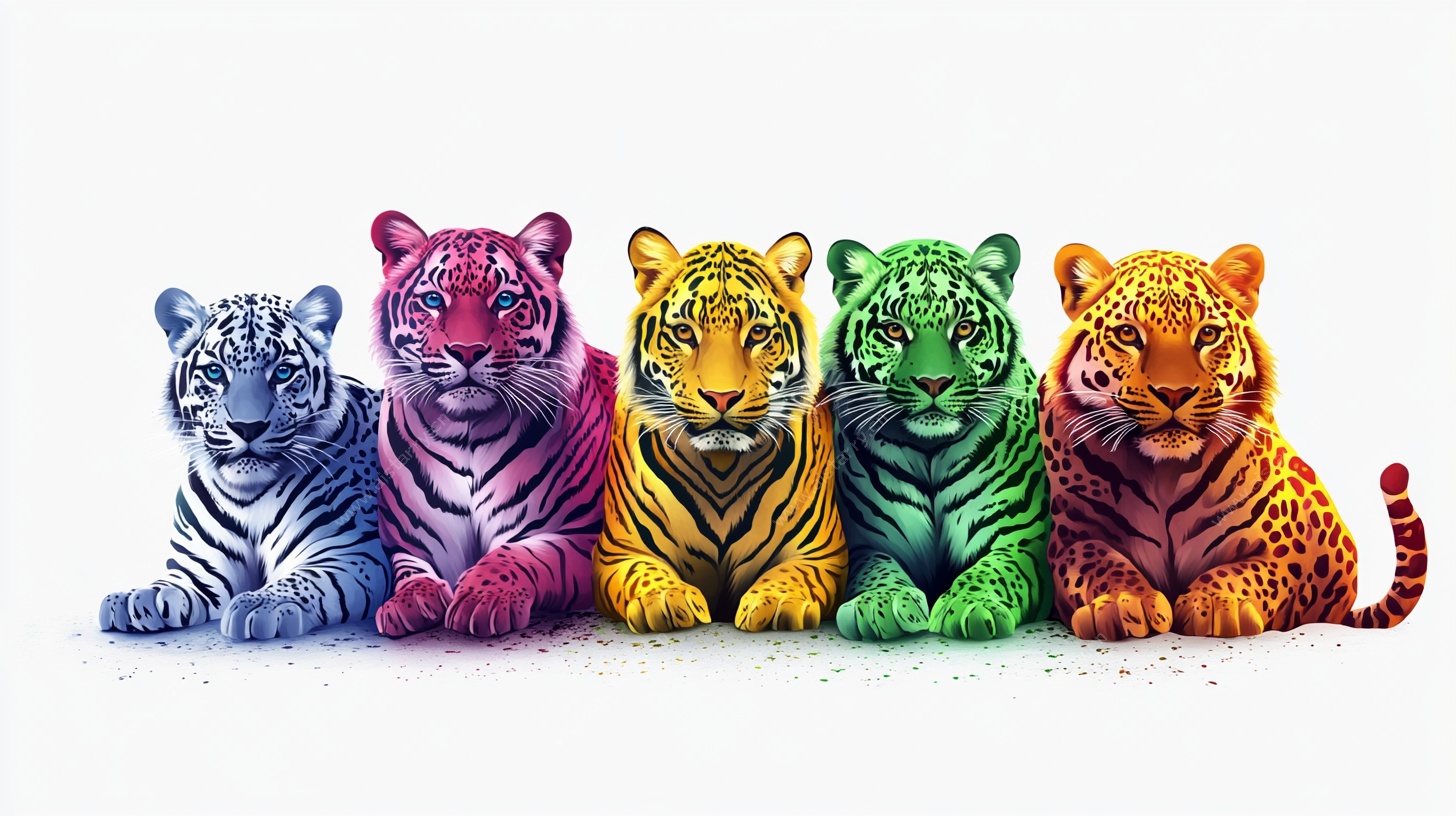 五彩斑斓的老虎排排坐