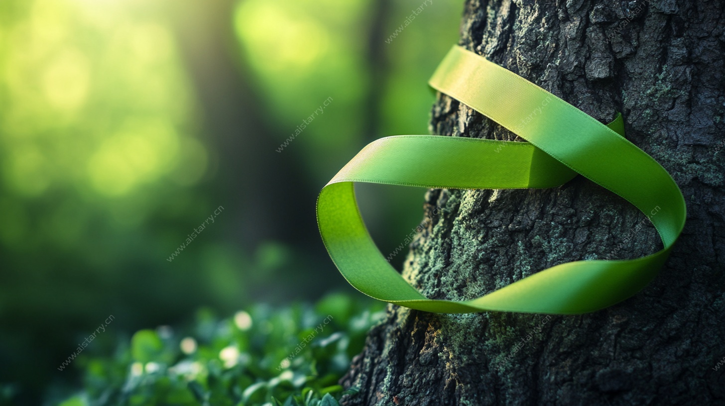 树上的绿色丝带装饰