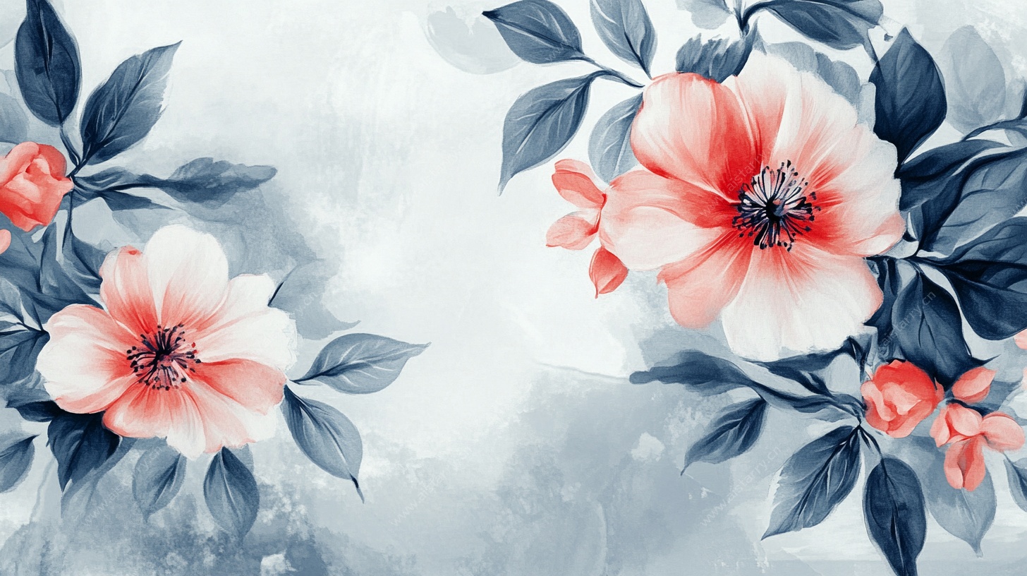 蓝底花卉水彩画背景图