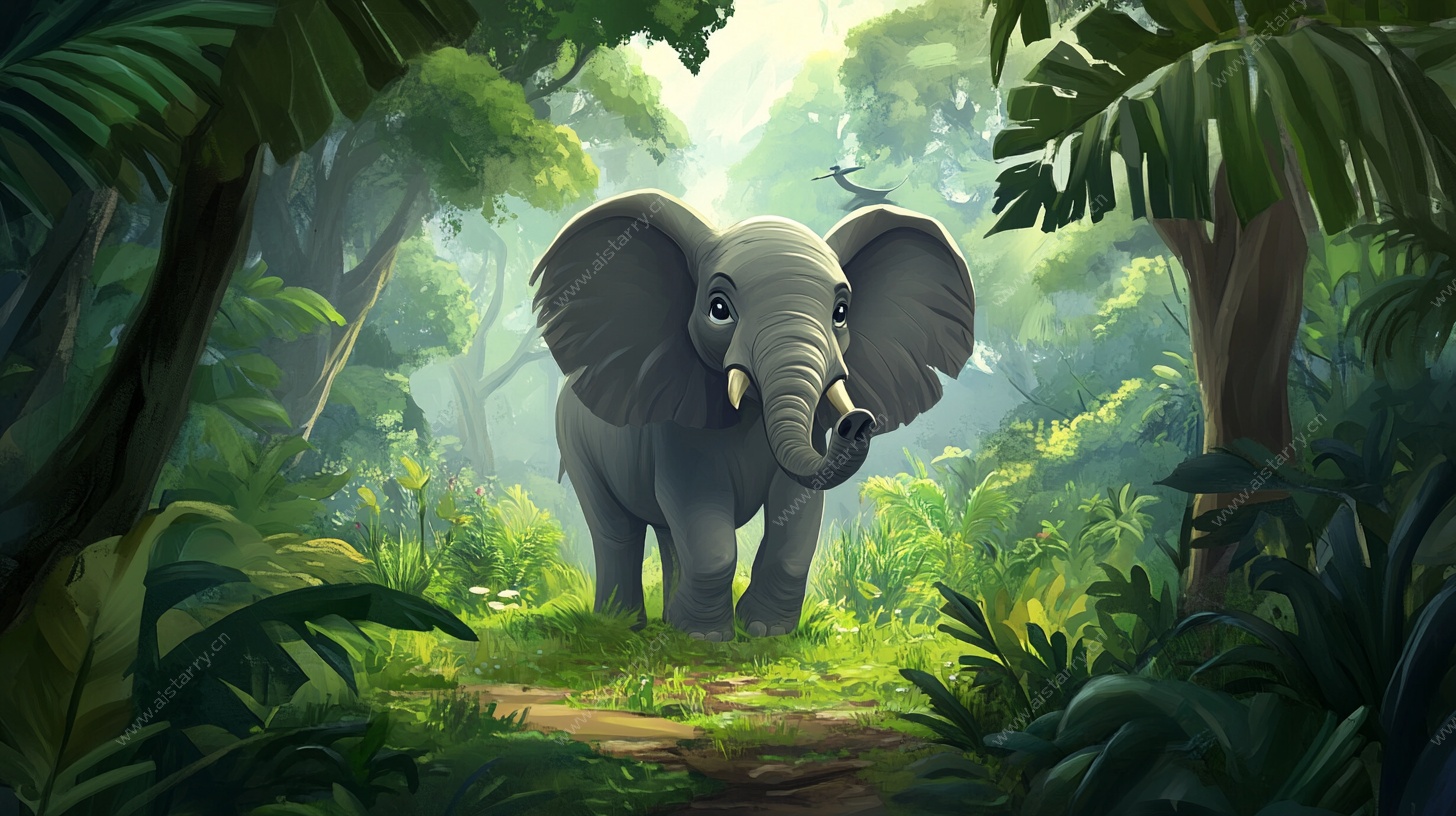 大象漫步于热带雨林