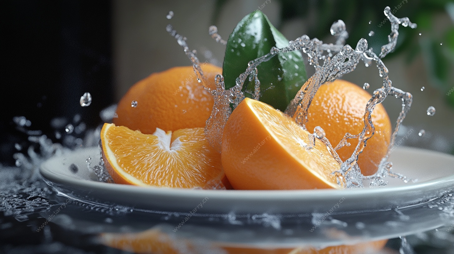橙子入水瞬间的清新画面
