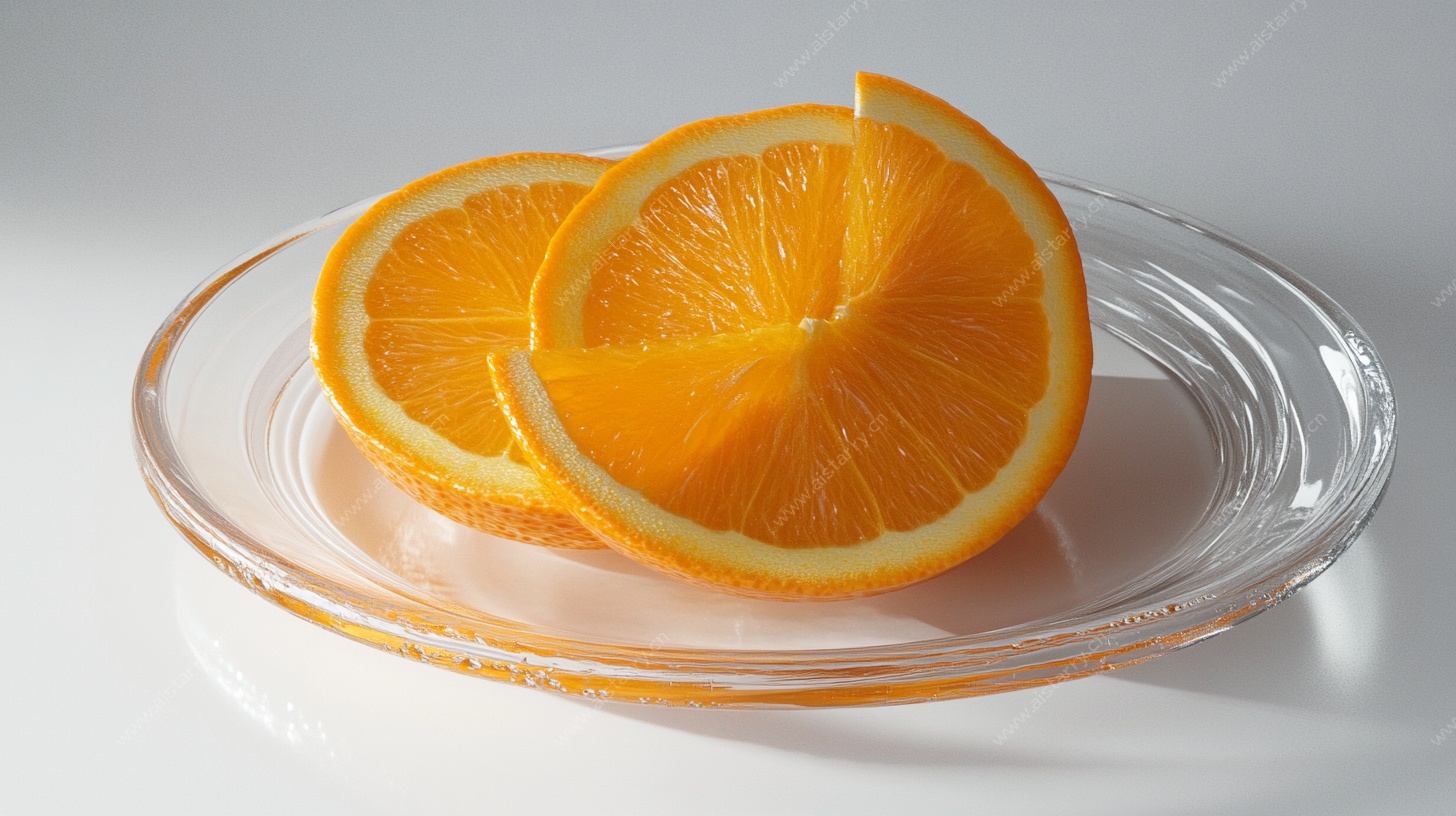 玻璃盘上的鲜橙切片