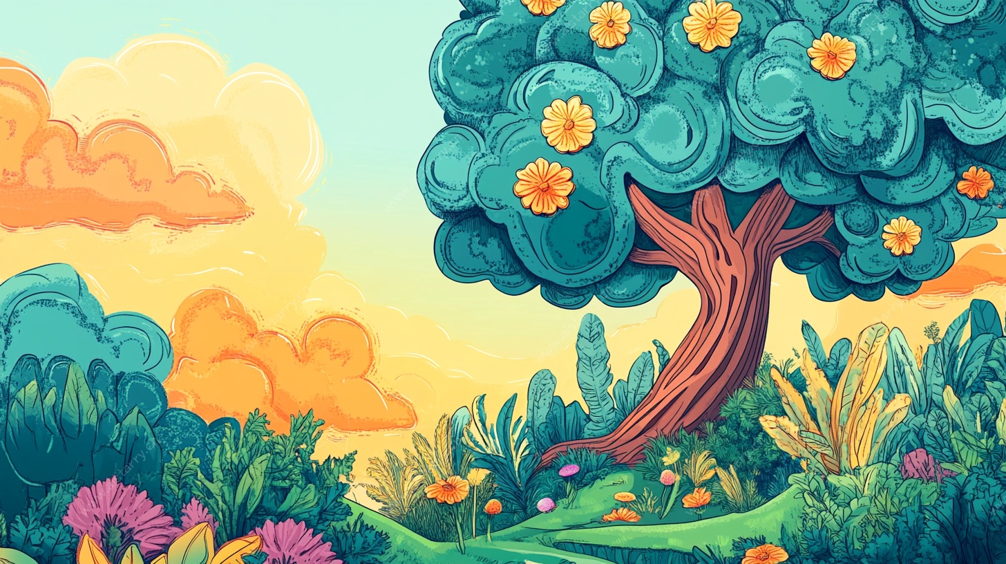 夏日奇幻花园插画