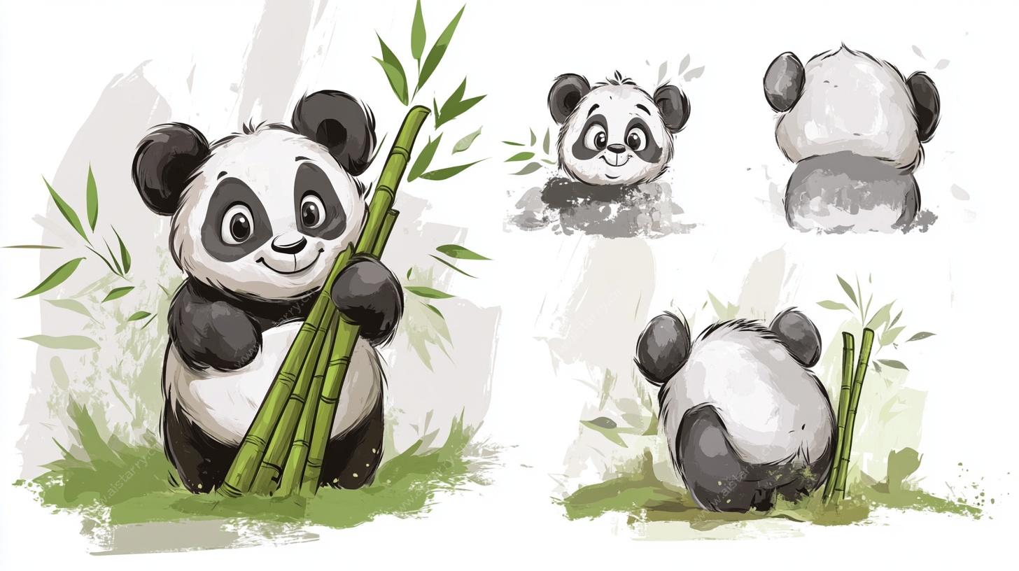 可爱熊猫多视角插画