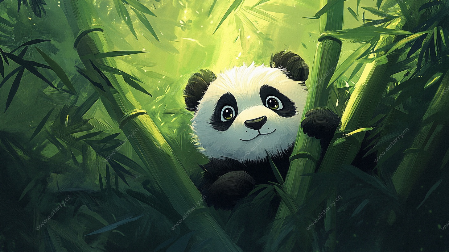 竹林中的可爱熊猫