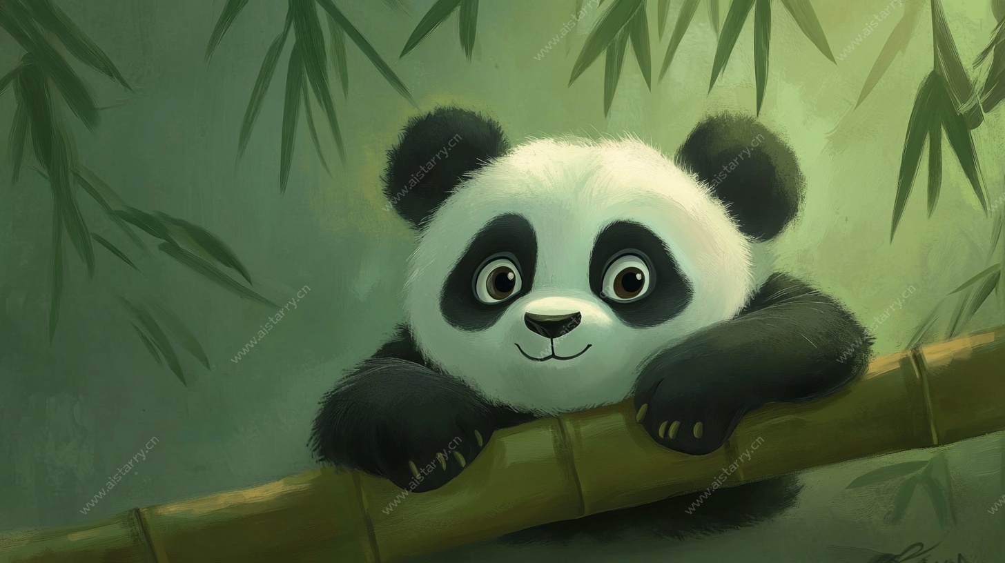 可爱熊猫趴竹子