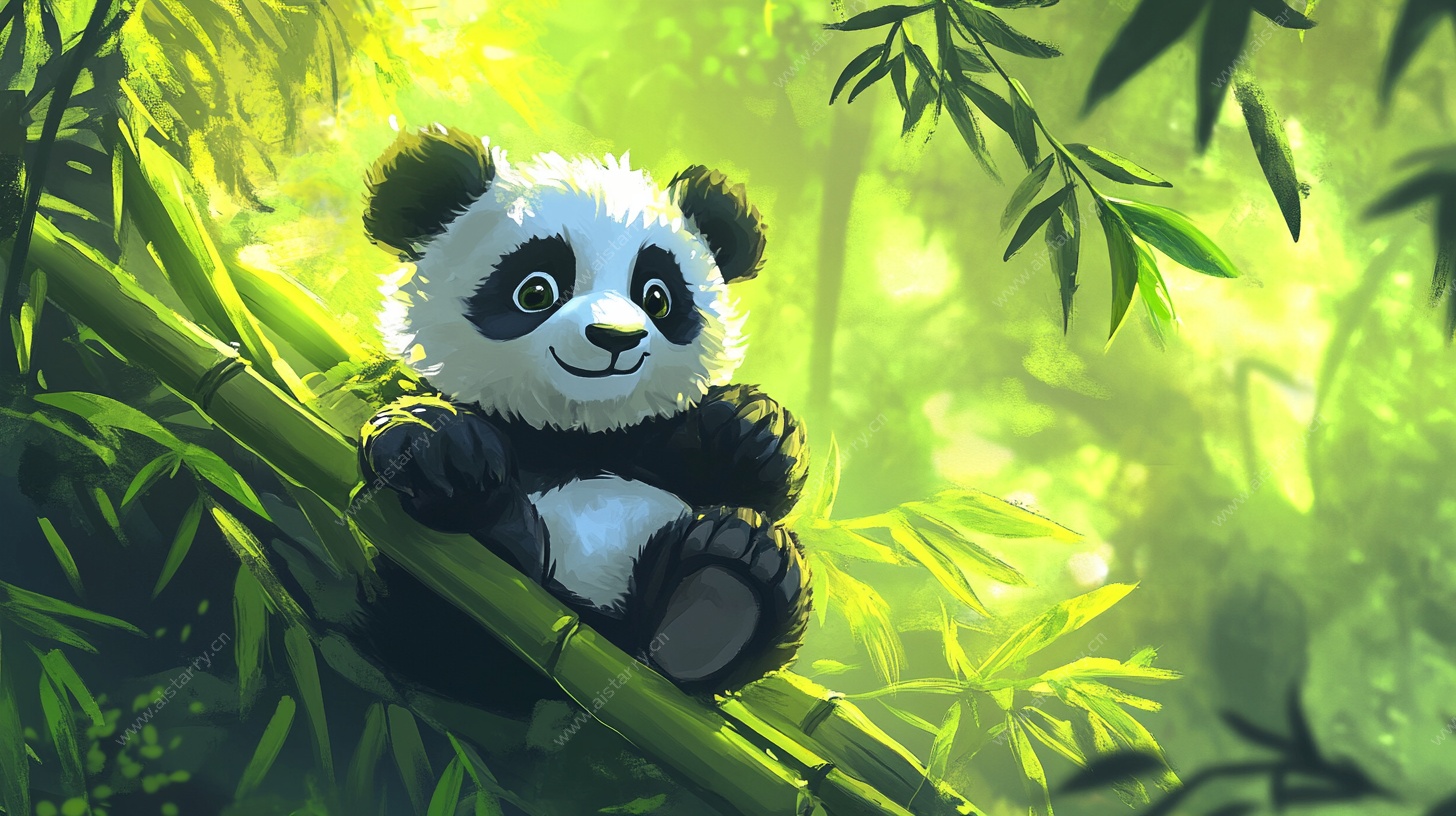 可爱熊猫坐于翠绿竹林间