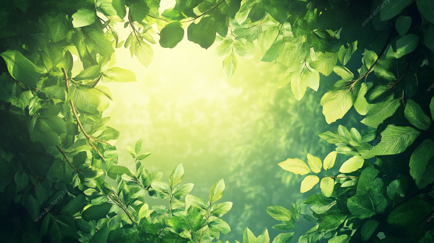 绿意盎然的阳光树叶背景