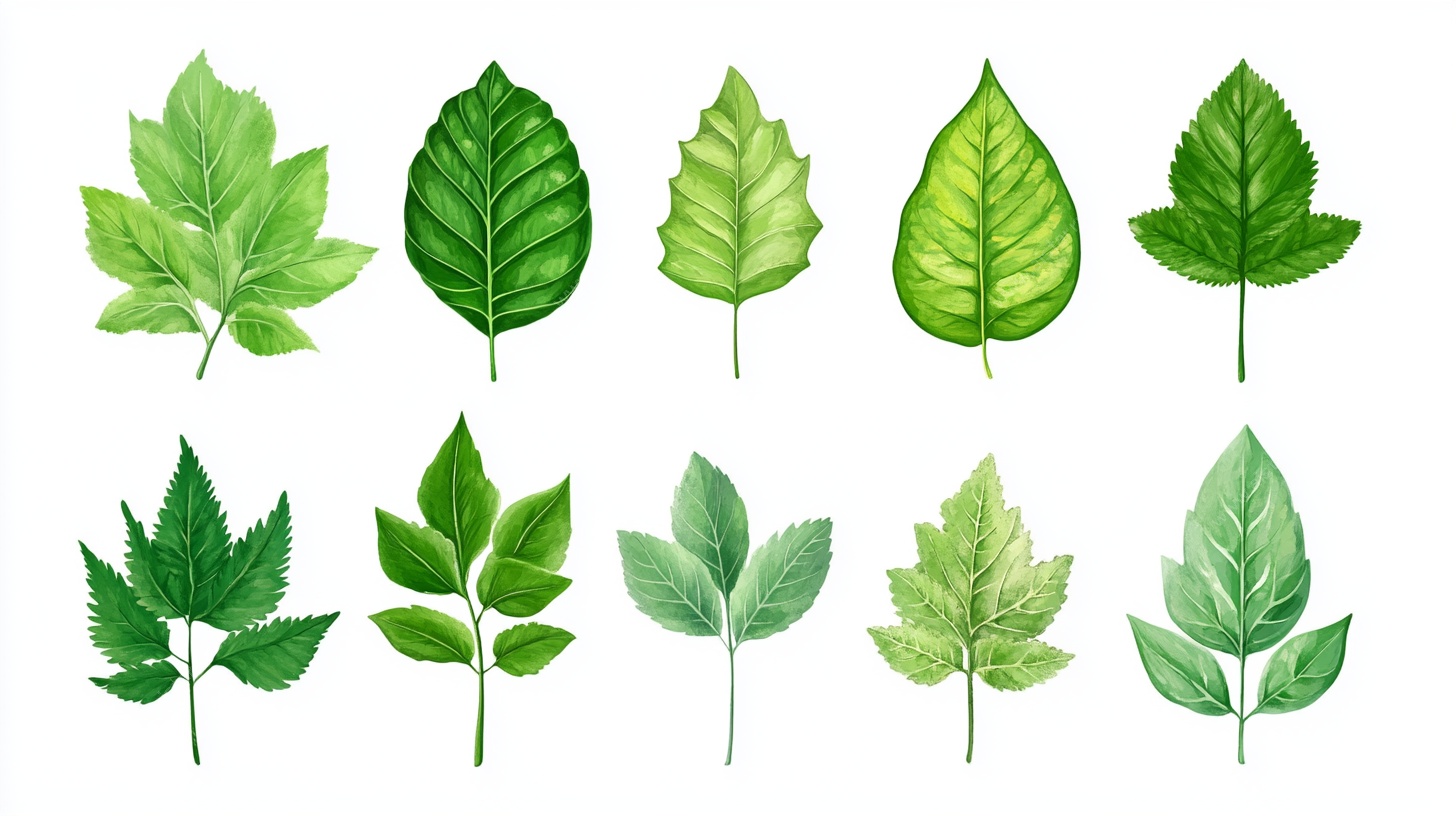 多样水彩绿叶集合