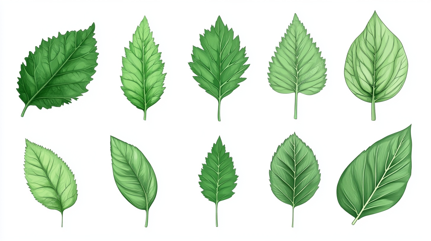 手绘绿叶集合图