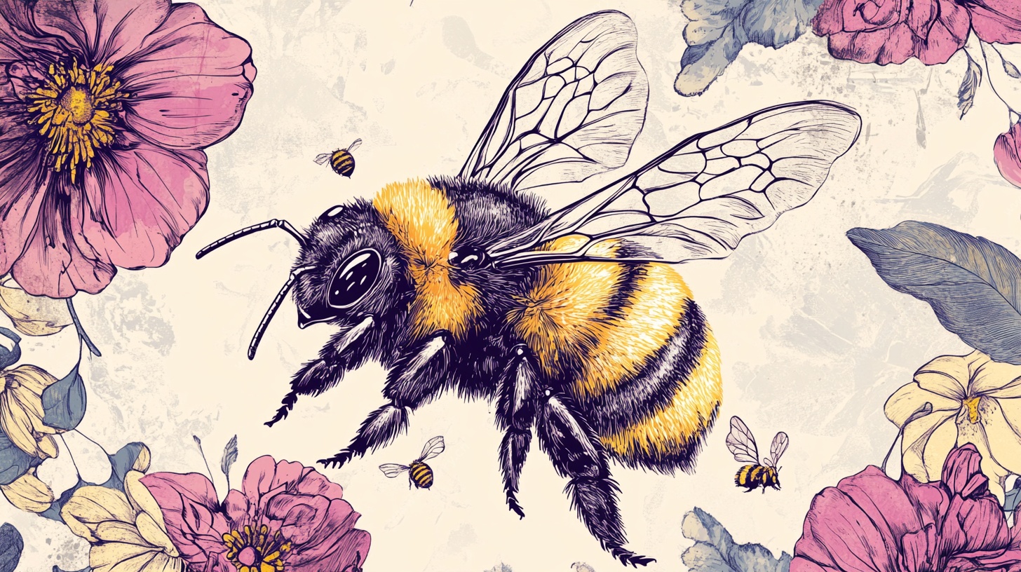 蜜蜂与繁花插画