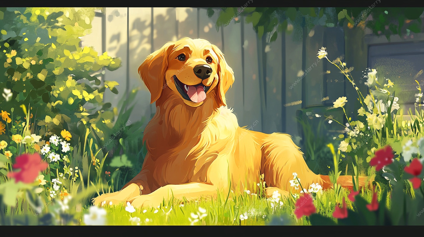 阳光下的金毛犬