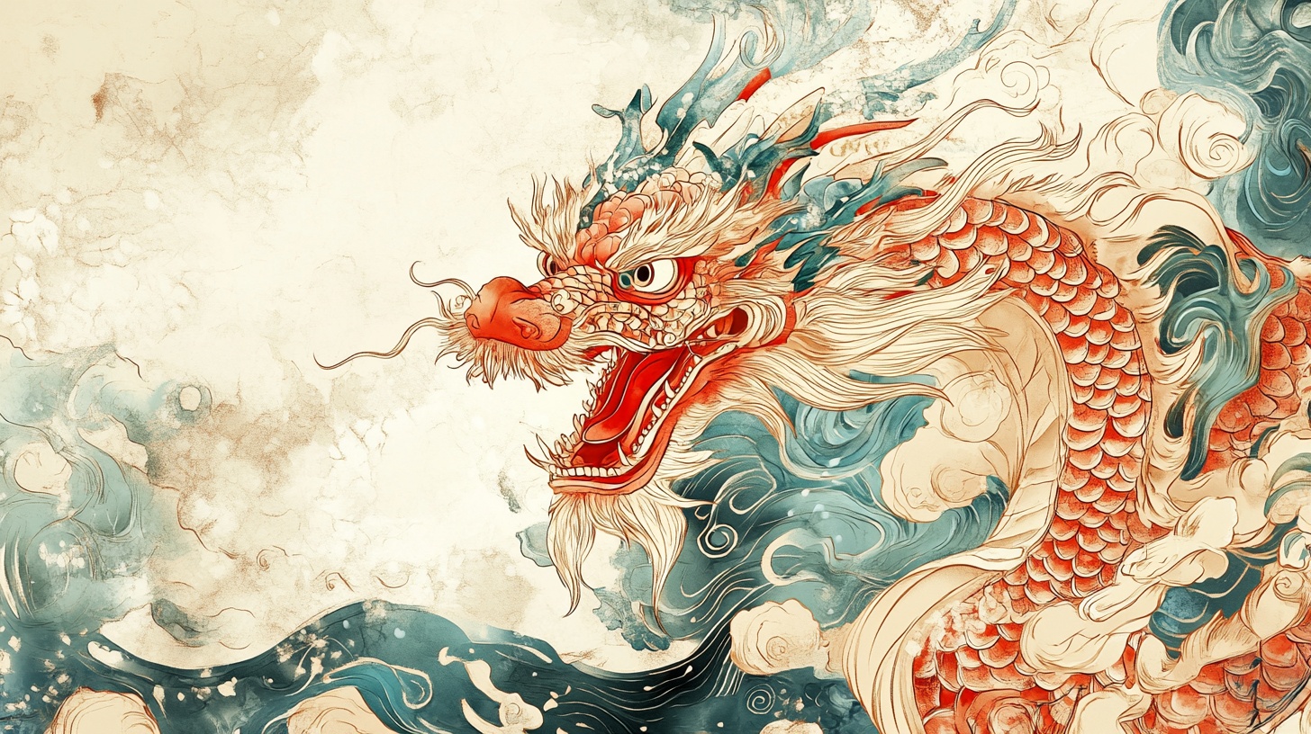 中式祥龙戏浪图