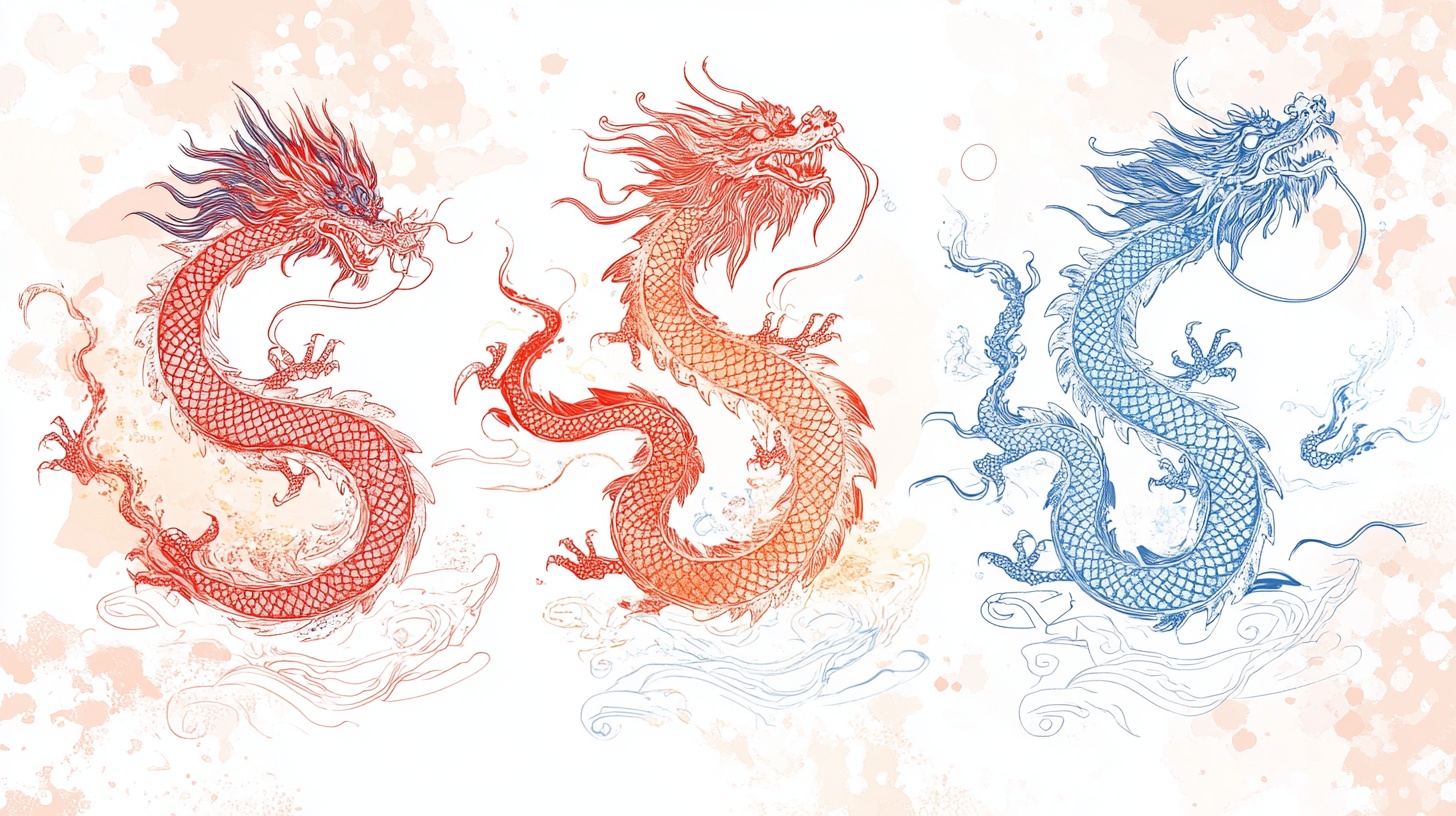 三色中国龙图案设计