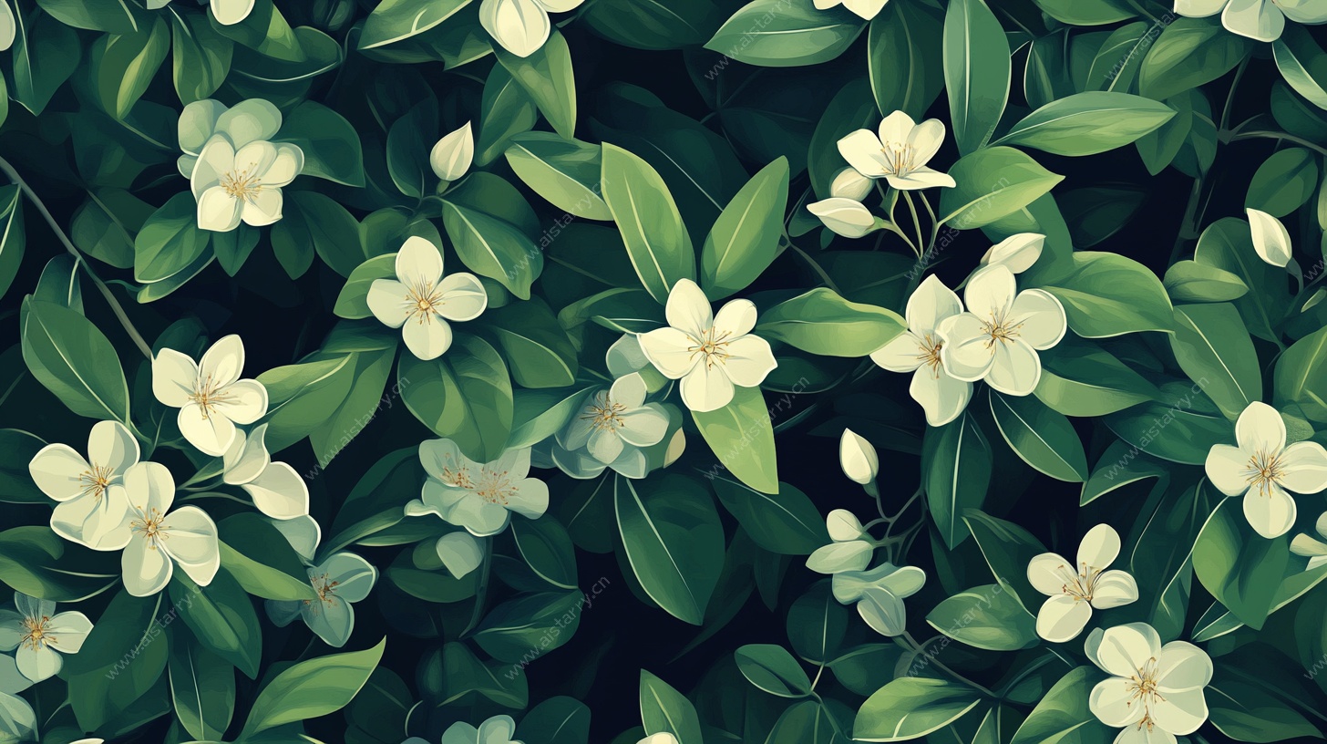 茉莉花绿叶背景图