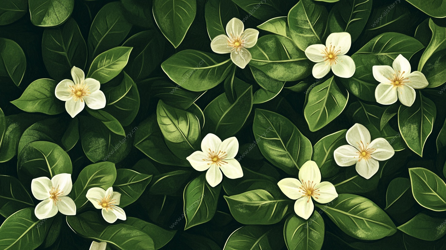 清新白花香叶背景图