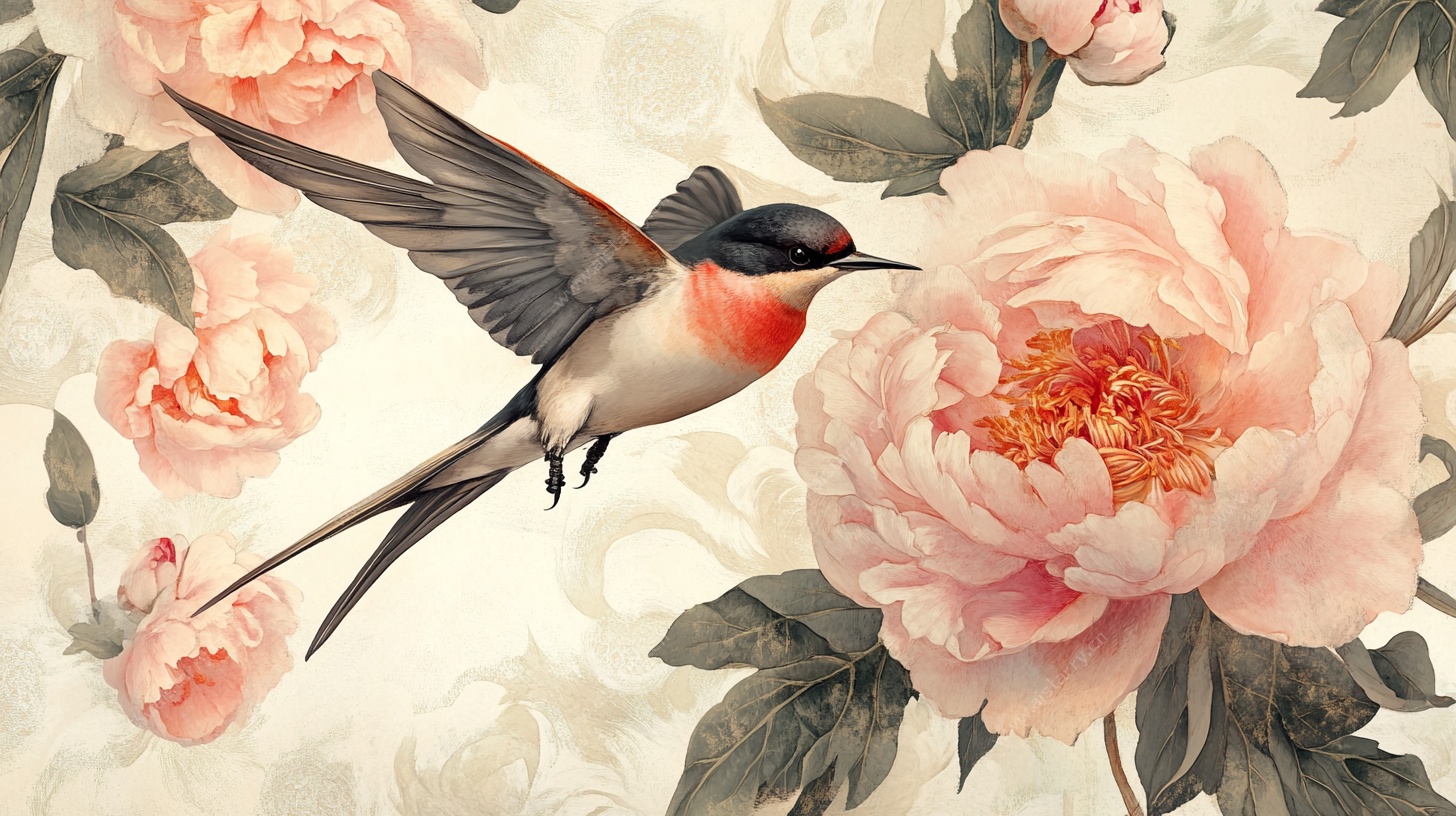 花鸟图 飞燕戏牡丹