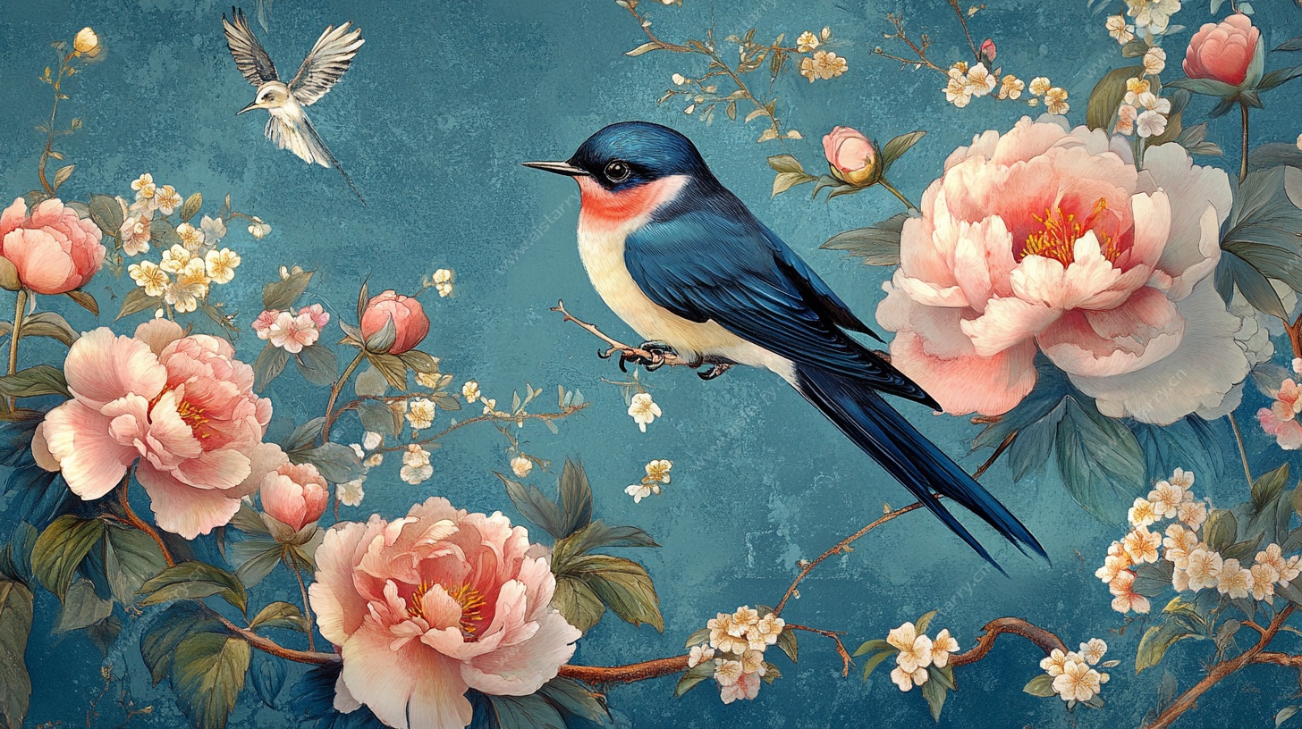 花鸟图 燕栖繁花间