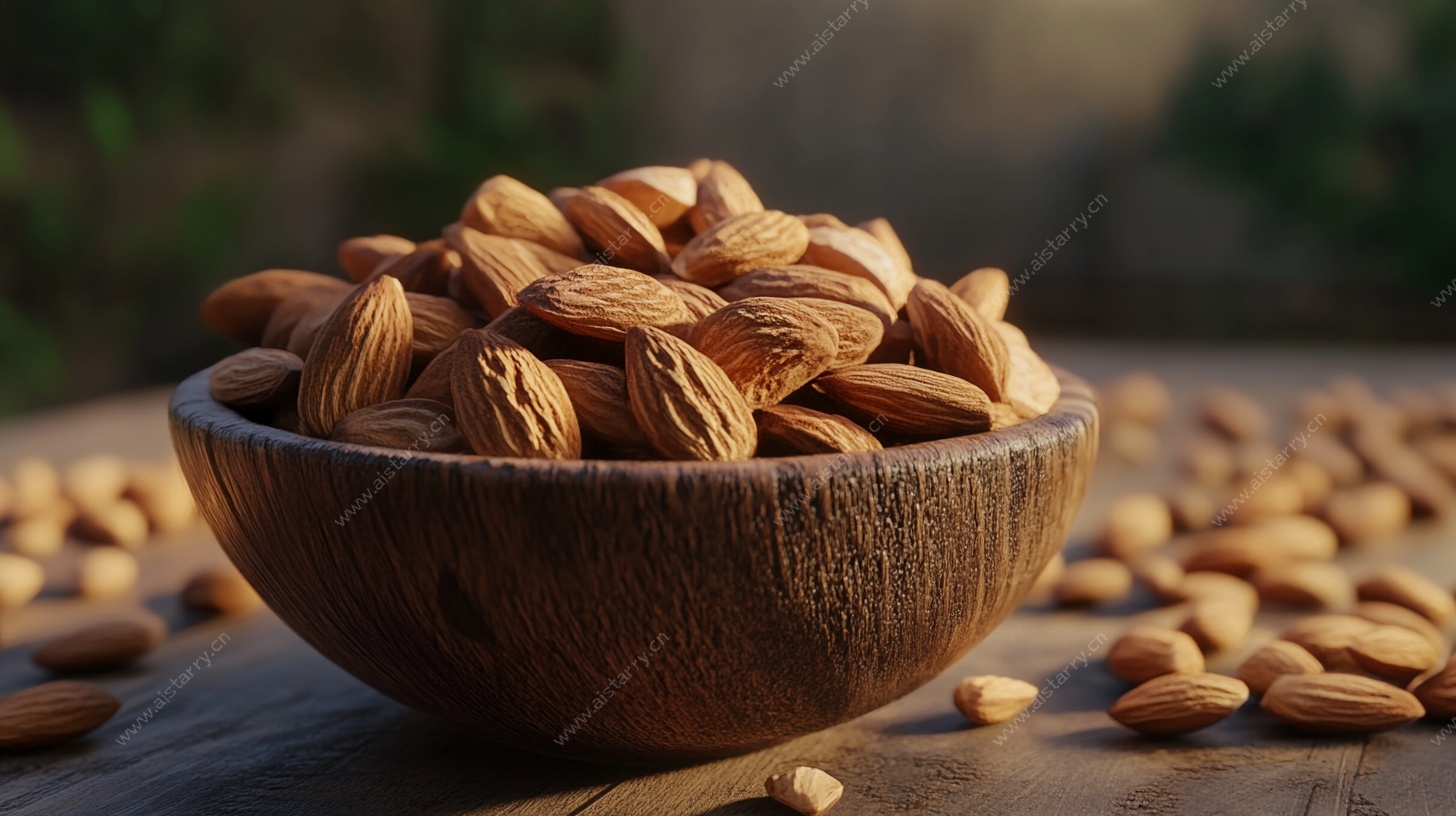 木碗中的杏仁坚果特写