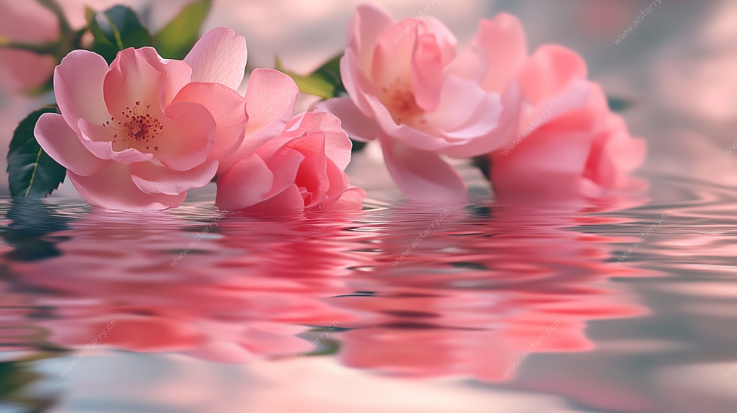 水中绽放的粉色娇艳玫瑰
