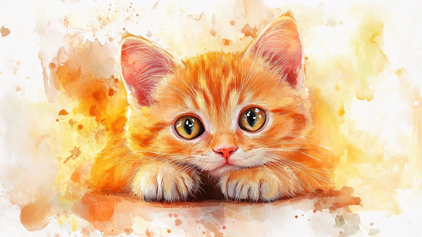 水彩风可爱小橘猫