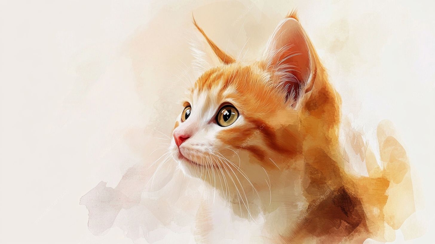 水彩风格可爱橘猫特写