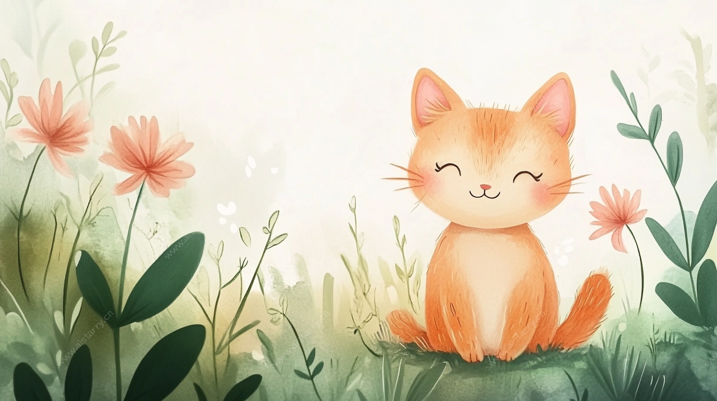 可爱小猫置身花草间