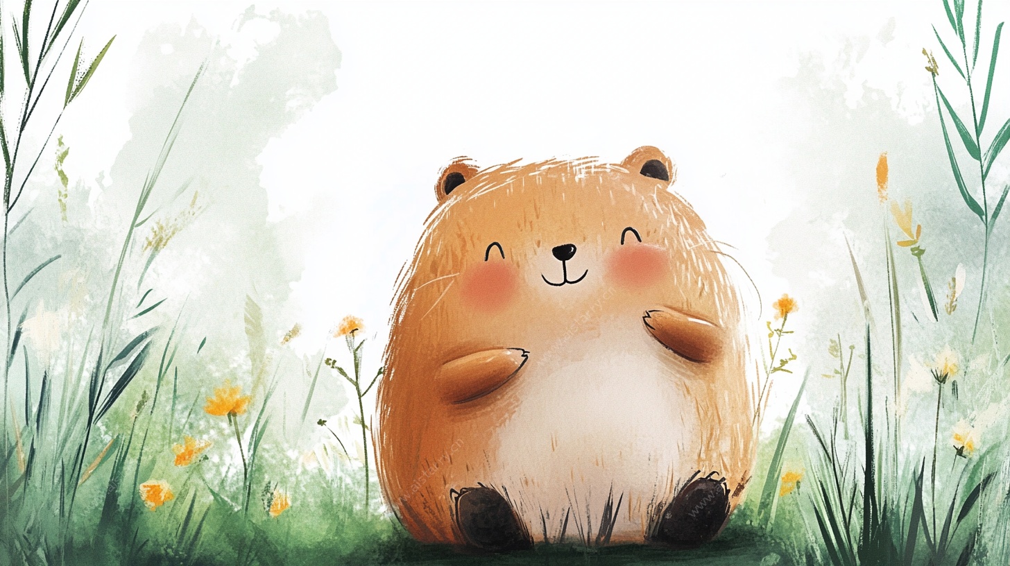 可爱小熊坐于花草间