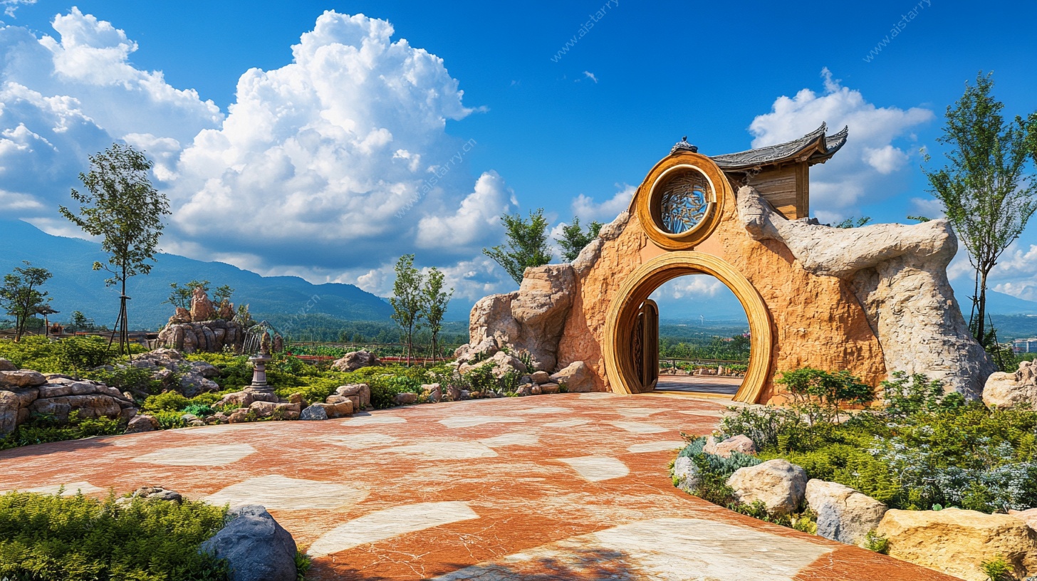 中式园林景观拱门美景