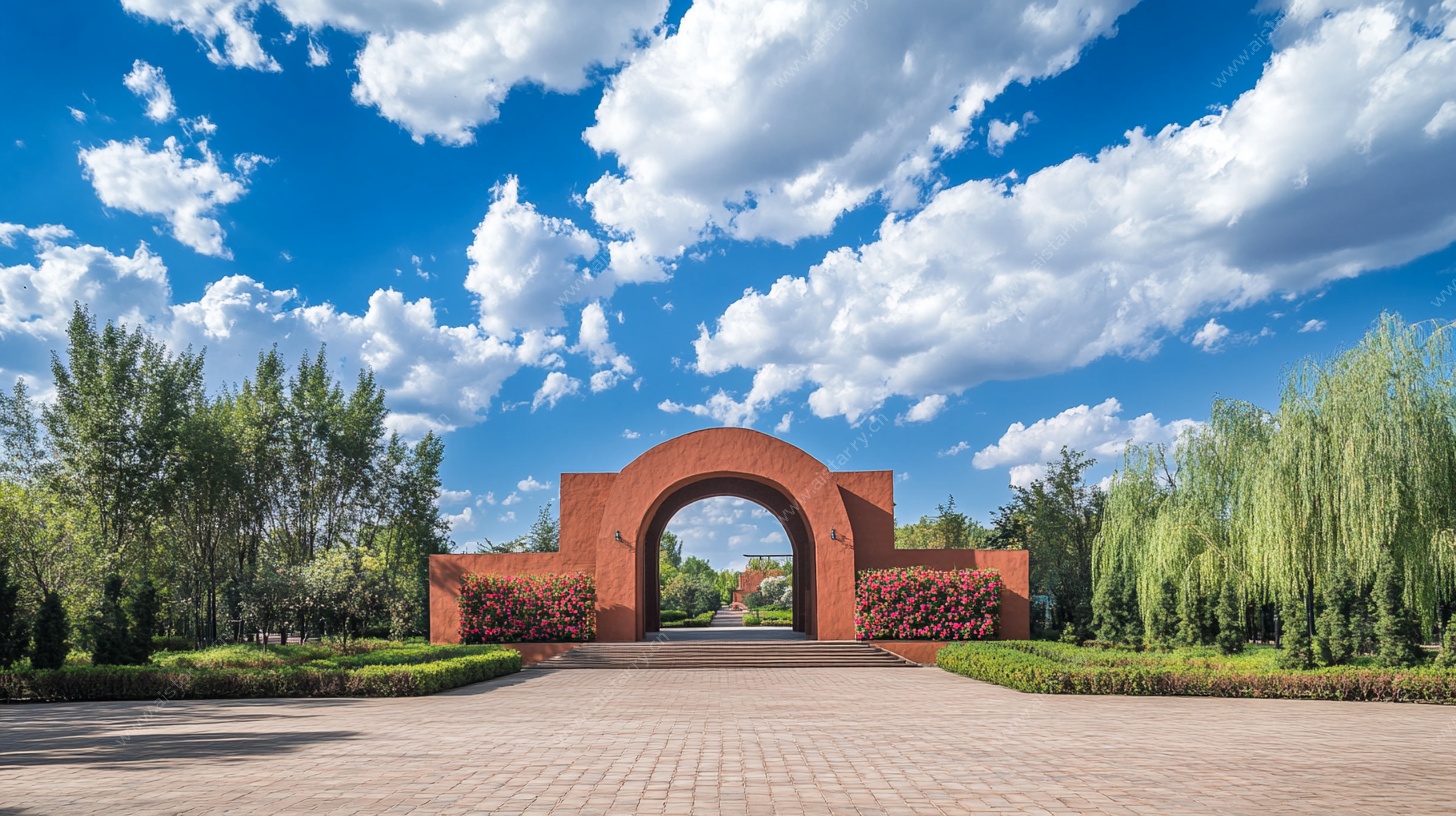 城市景观拱门 蓝天白云绿树