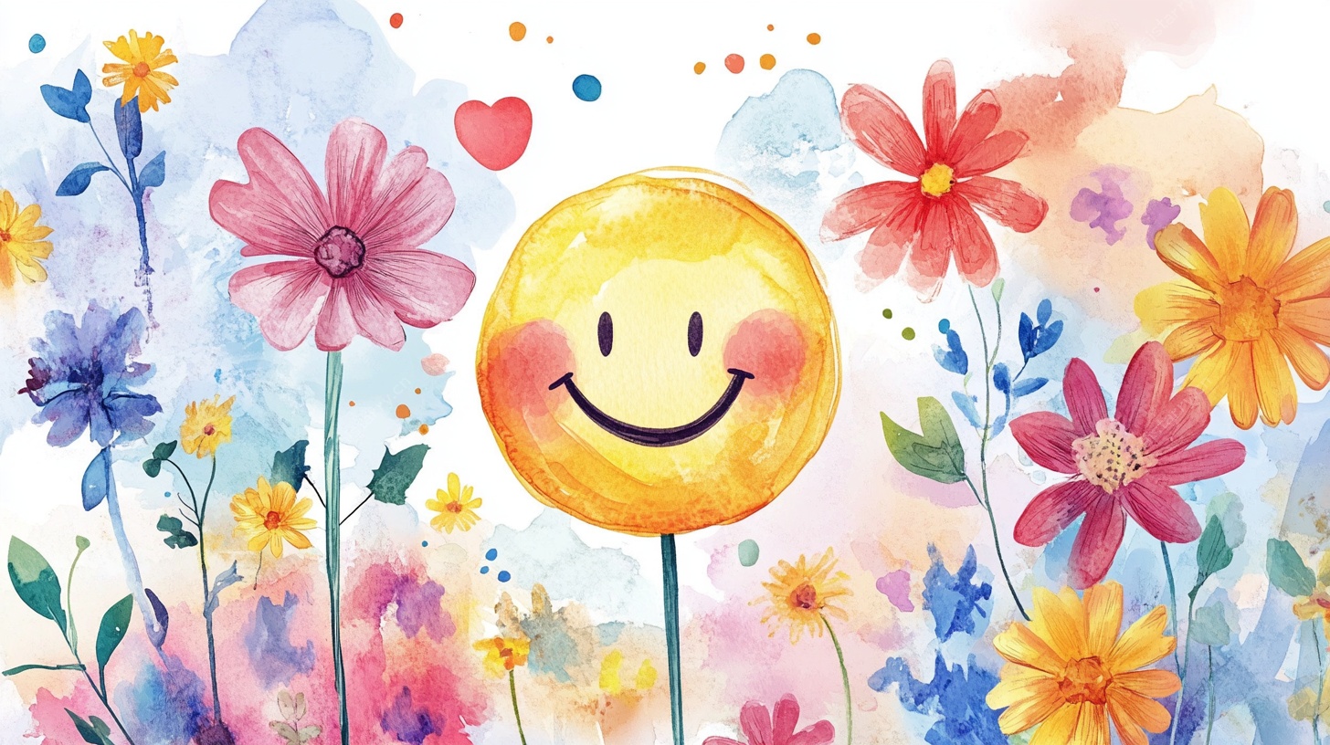 笑脸花朵水彩插画