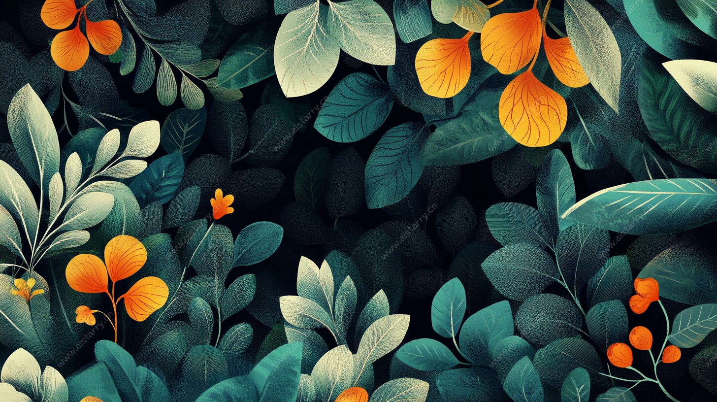 梦幻植物花卉插画背景图