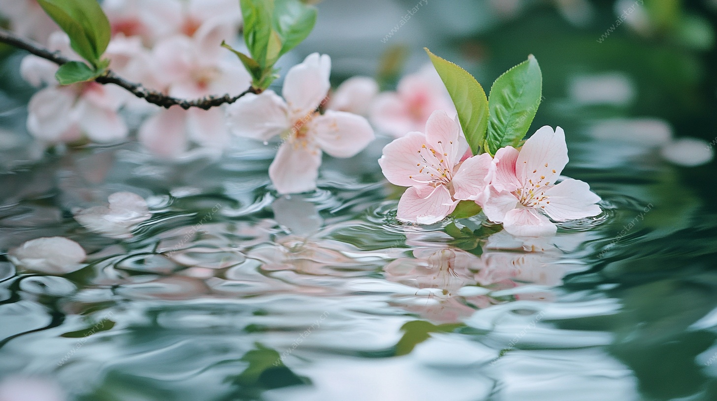 水中绽放的粉嫩桃花
