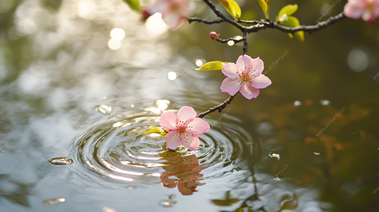 水中绽放的粉色花枝