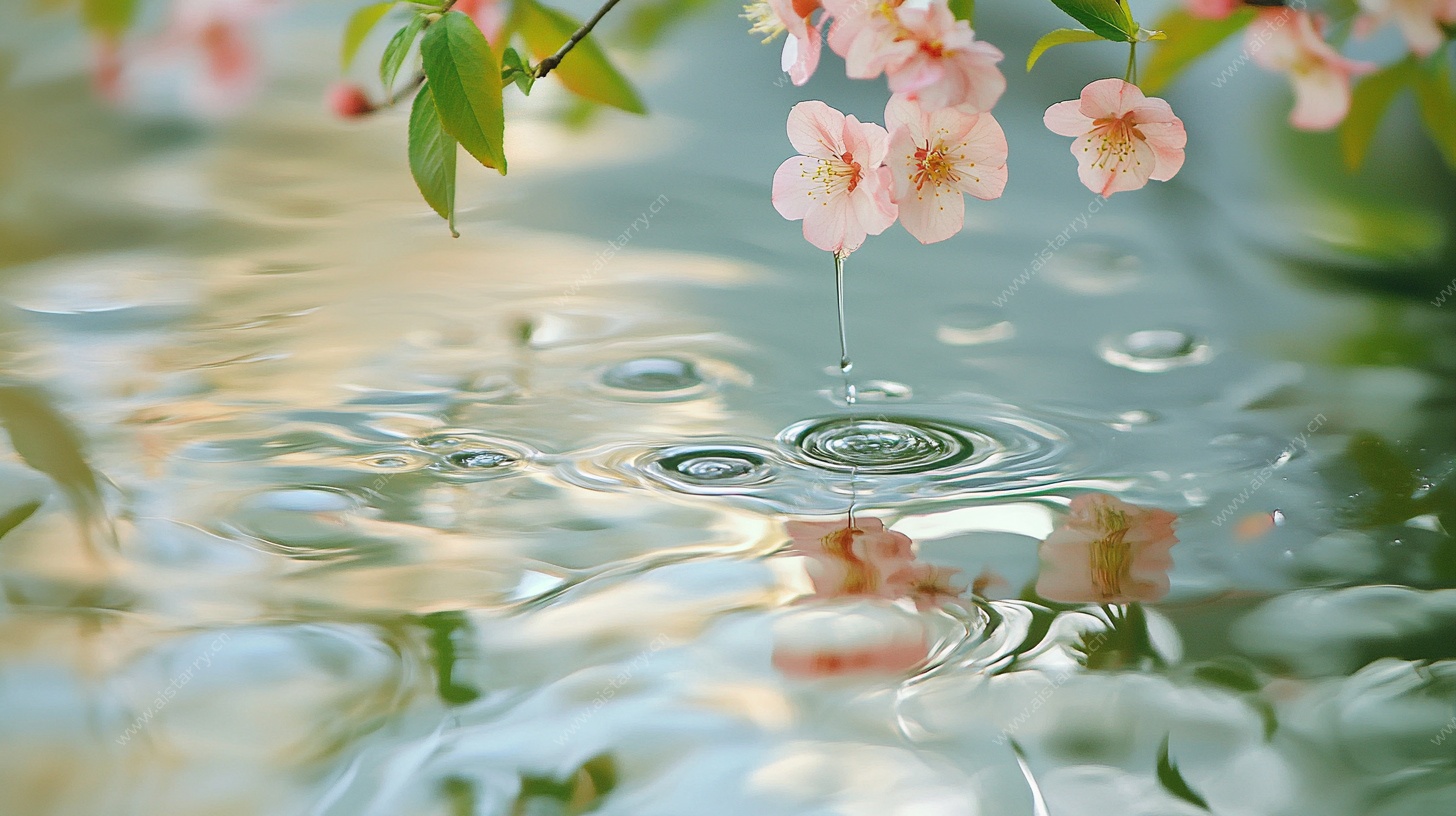 樱花落水 泛起圈圈涟漪