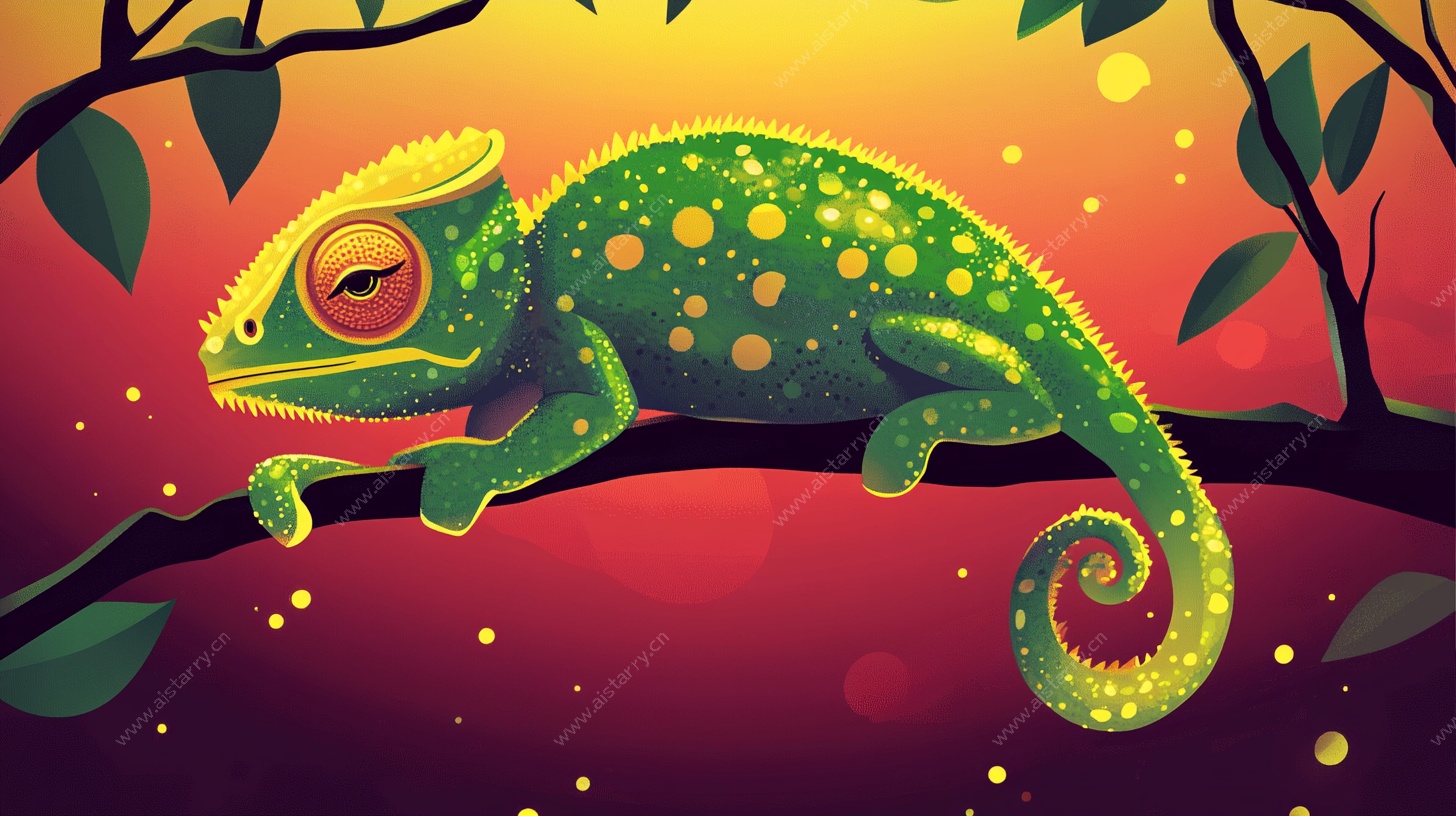 树枝上的变色龙插画