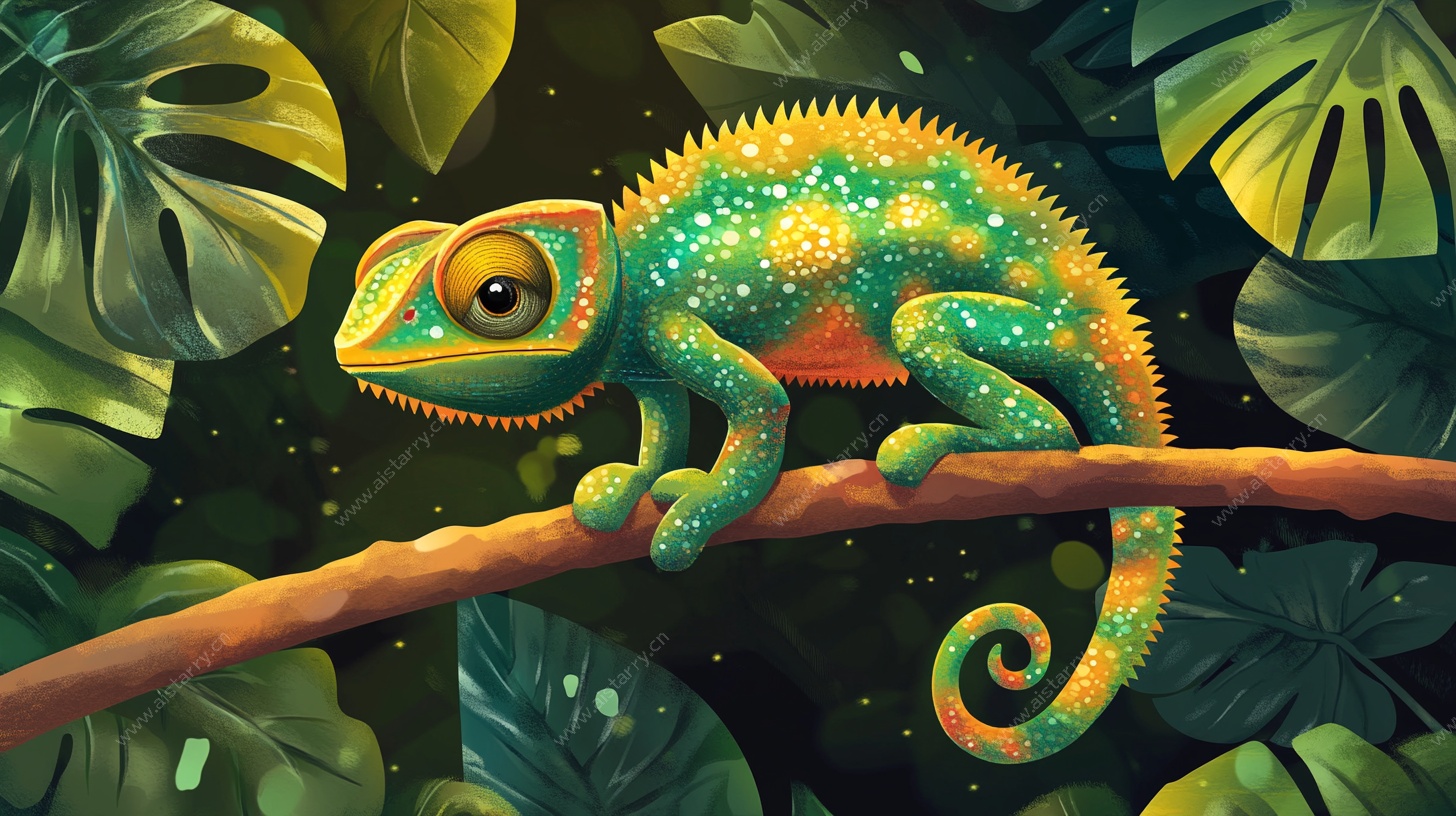 变色龙栖息于奇幻植物间