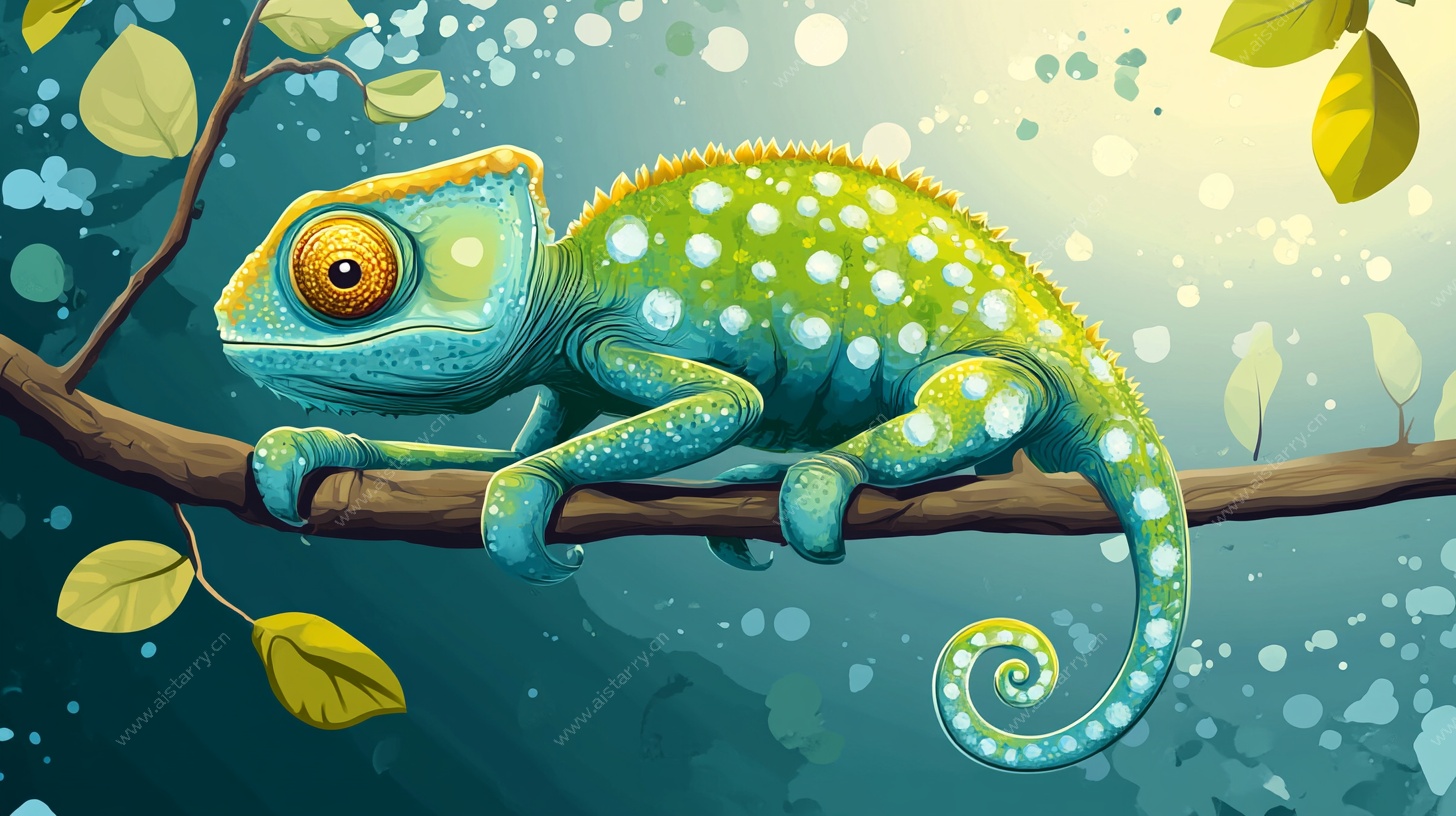 树枝上的变色龙插画